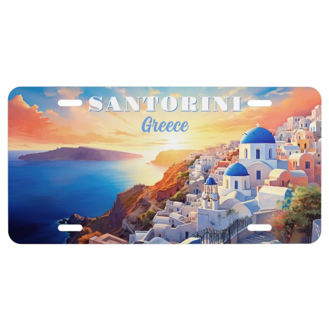 Custom Text Santorini Greece Sunset License Plate (Front)