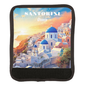 Custom Text Santorini Greece Sunset Luggage Handle Wrap