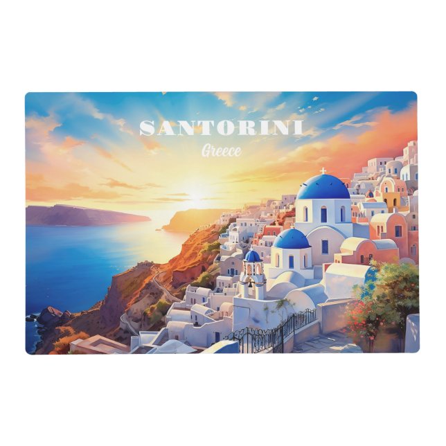Custom Text Santorini Greece Sunset Placemat (Front)