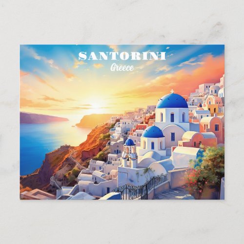 Custom Text Santorini Greece Sunset Postcard