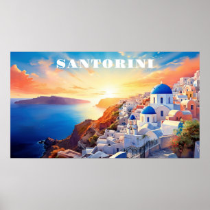 Custom Text Santorini Greece Sunset Poster