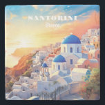 Custom Text Santorini Greece Sunset Stone Coaster<br><div class="desc">Change or delete the text fields if you wish. Further using the editing tool,  you can change each font and its size and color if you wish. See my store for more Greece items.</div>