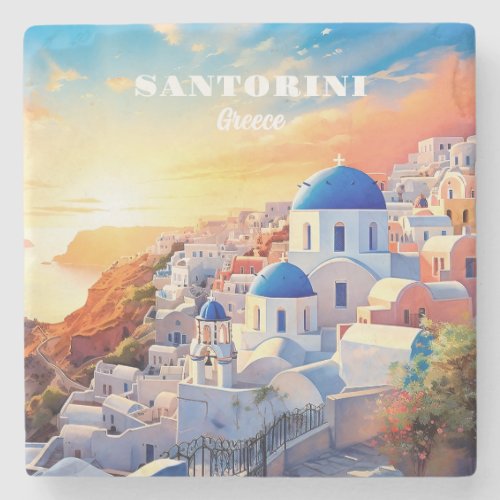 Custom Text Santorini Greece Sunset Stone Coaster