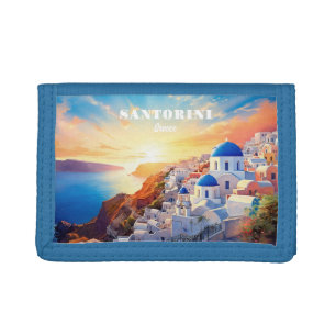 Custom Text Santorini Greece Sunset Tri-fold Wallet
