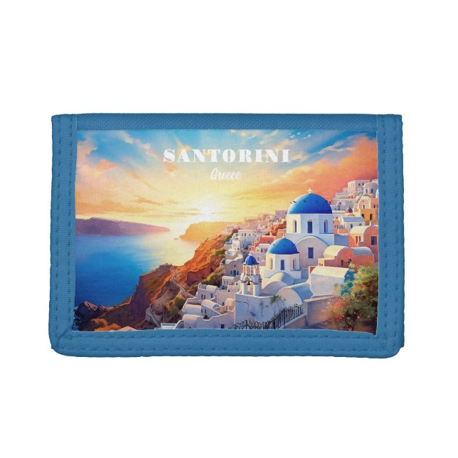 Custom Text Santorini Greece Sunset Trifold Wallet (Front)