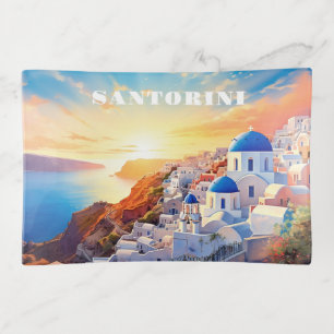 Custom Text Santorini Greece Sunset Trinket Tray