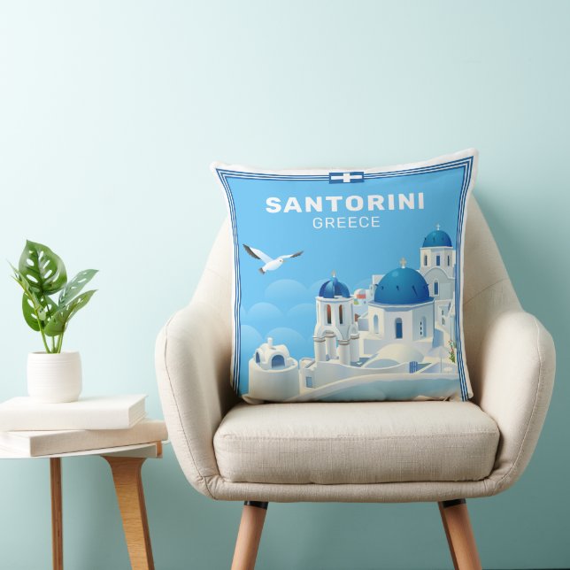 Custom Text Santorini Greece Throw Pillow (Chair)