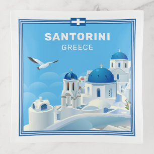 Custom Text Santorini Greece Trinket Tray