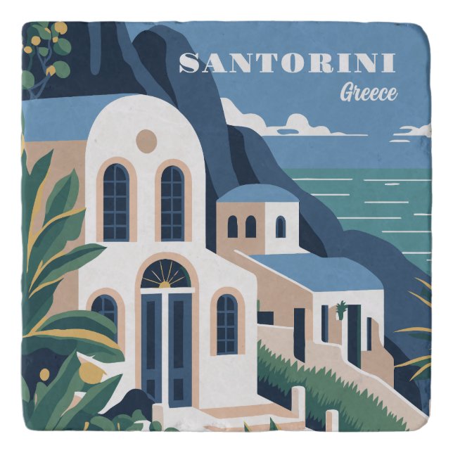 Custom Text Santorini Greece Trivet (Front)