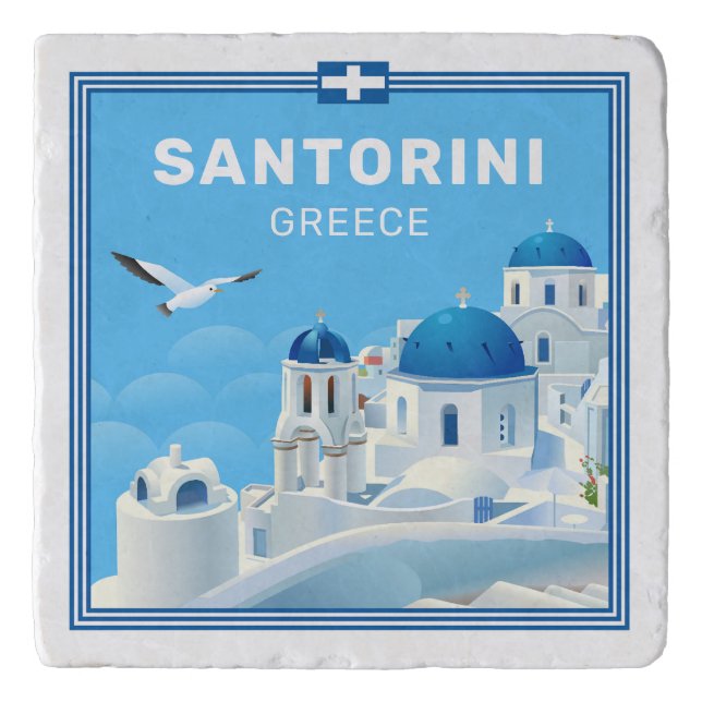 Custom Text Santorini Greece Trivet (Front)