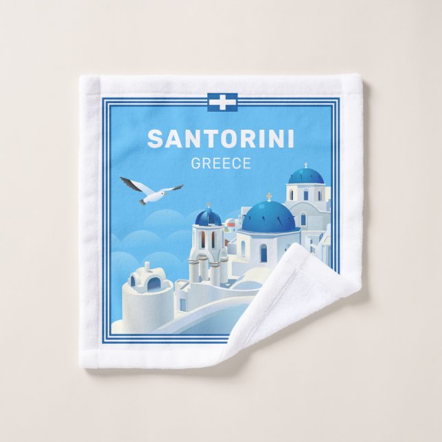 Custom Text Santorini Greece Wash Cloth (Wash Cloth)