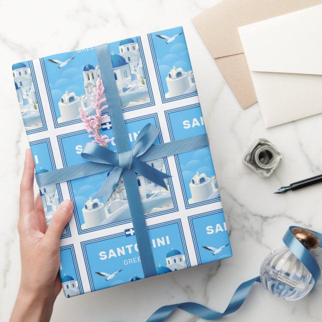 Custom Text Santorini Greece Wrapping Paper (Gifting)