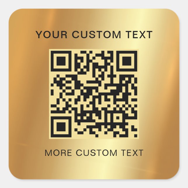 Custom Text Scannable QR Code Glamorous Gold Square Sticker (Front)