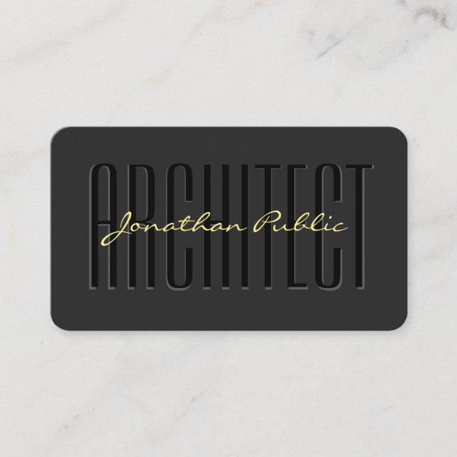 Custom Text Script Black & Gold Luxury Architect Business Card (Front)