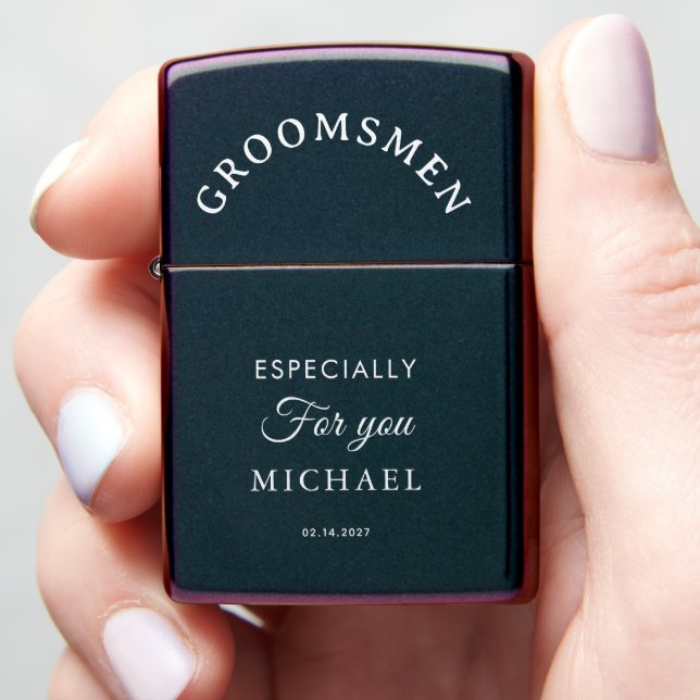 Custom Text Script Groomsmen Gift Zippo Lighter (In Hand)