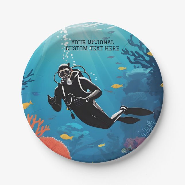 Custom Text Scuba Diver Paper Plates (Front)