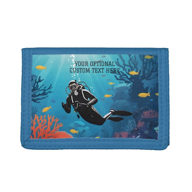 Custom Text Scuba Diver Trifold Wallet (Front)