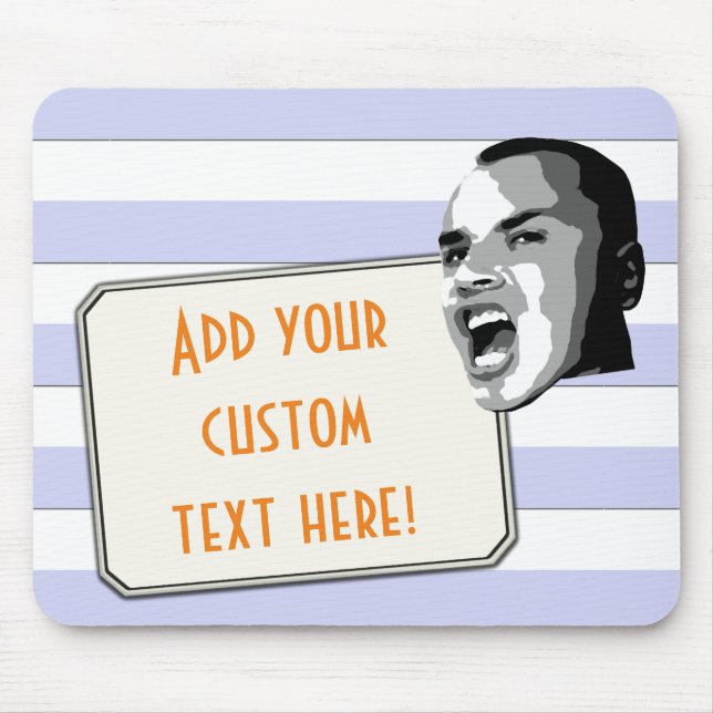 Custom Text Shout on Pastel Blue Stripes Mouse Pad (Front)