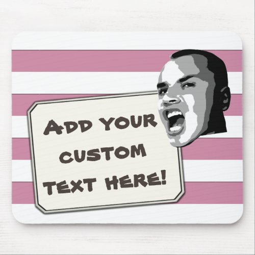 Custom Text Shout on Pastel White Stripes Mouse Pad