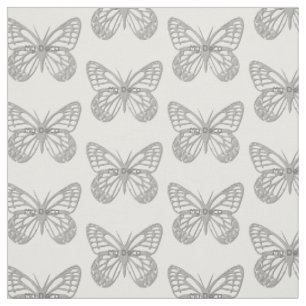 Custom Text Silver Gray Art Deco Butterfly Pattern Fabric