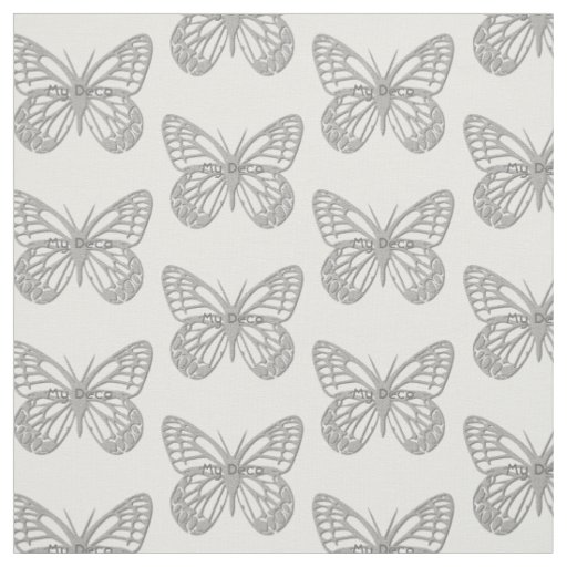 Custom Text Silver Gray Art Deco Butterfly Pattern Fabric