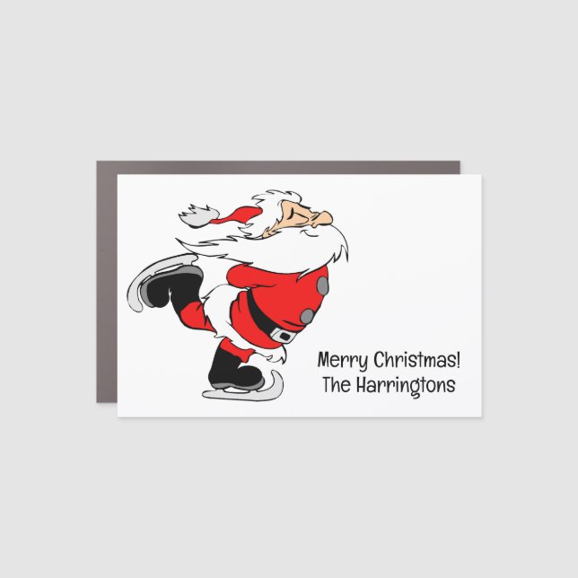 Custom Text Skating Santa Car Magnet (Front)