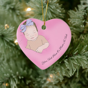 Custom Text   Sleeping Baby Love Pink Heart  Ceramic Ornament
