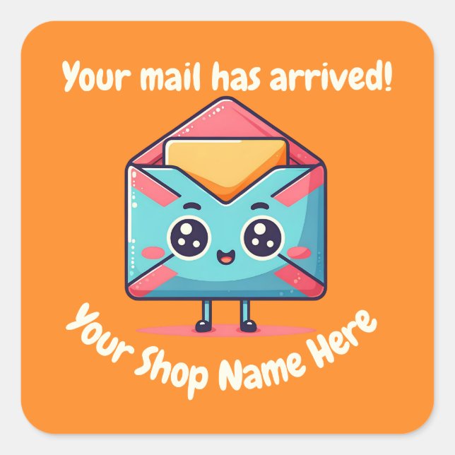 Custom Text Small Business Name Cute Mail Square Sticker (Front)