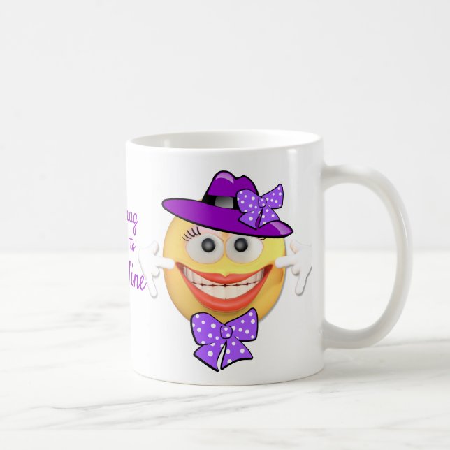 Custom Text  Smiling Emoji in Hat with Bows Coffee Mug (Right)