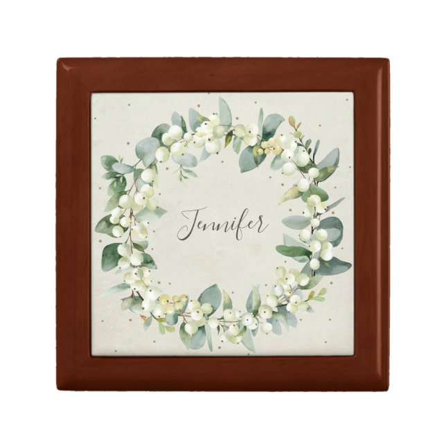 Custom Text Snowberry + Eucalyptus Christmas Gift Box (Front)