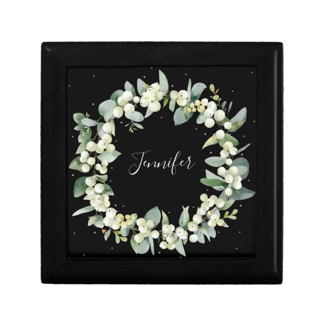 Custom Text Snowberry + Eucalyptus Christmas Gift Box (Front)