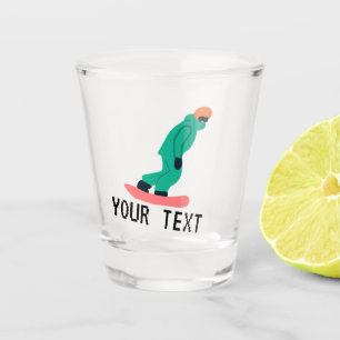 Custom Text Snowboarder Green Suit Snowboarding  Shot Glass