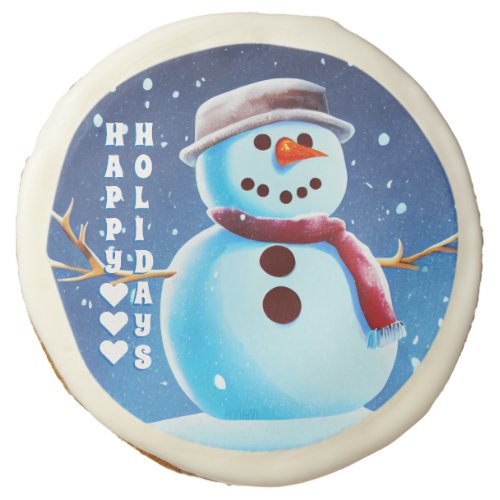 Custom Text Snowman Art 1 Brown Hat and Red Scarf Sugar Cookie