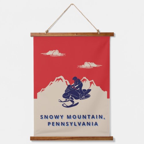 Custom Text Snowmobile Mountains Vintage Travel Hanging Tapestry