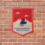 Custom Text Snowmobile Mountains Vintage Travel Pennant<br><div class="desc">Add the name of your favorite ski slope or any custom text to create your own personalized pennant in the style of a vintage travel poster. It has a fun retro feel with its red, navy blue and cream color scheme and features an illustration of a snowmobile and rider against...</div>