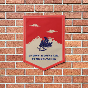 Custom Text Snowmobile Mountains Vintage Travel Pennant