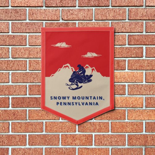 Custom Text Snowmobile Mountains Vintage Travel Pennant