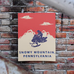 Custom Text Snowmobile Mountains Vintage Travel Poster<br><div class="desc">Add the name of your favorite ski slope or any custom text to create your own personalized poster in the style of a vintage travel poster. It has a fun retro feel with its red, navy blue and cream color scheme and features an illustration of a snowmobile and rider against...</div>