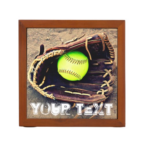 Custom Text Softball Coach Desktop Organizer