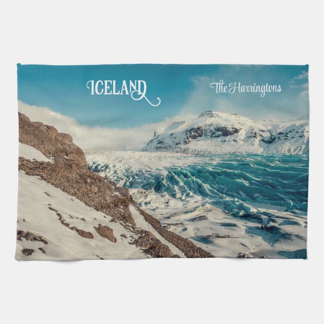 Custom Text Solheimajokull, Iceland Kitchen Towel (Horizontal)