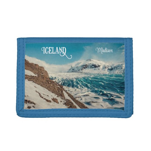 Custom Text Solheimajokull Iceland Trifold Wallet