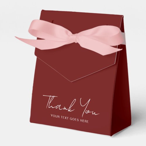 Custom Text Solid Color Dark Red Thank You Favor Boxes
