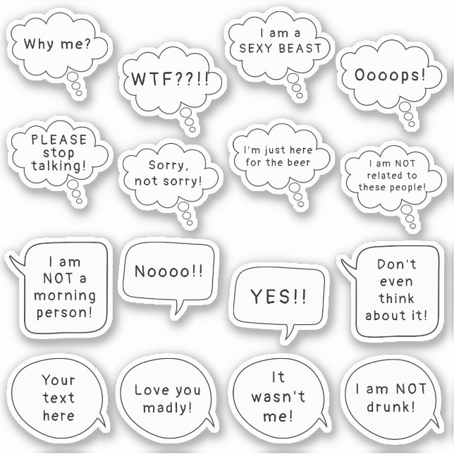 Custom Text Speech & Thought Bubble Scrapbooking Sticker (Front)