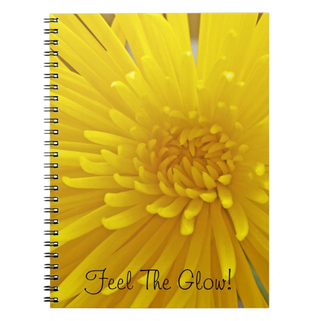 Custom Text Spiky Yellow Dahlia Flower Photograph Notebook (Front)