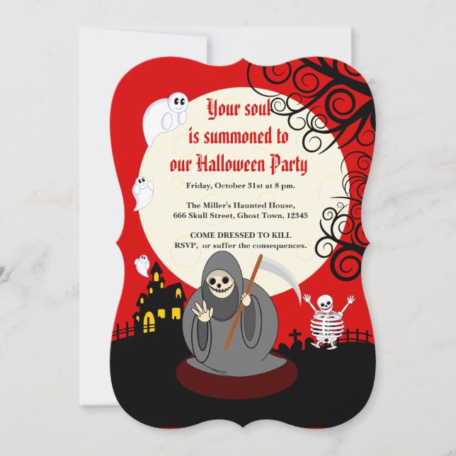 Custom text, spooky Halloween "Grim Reaper": Invitation (Front)