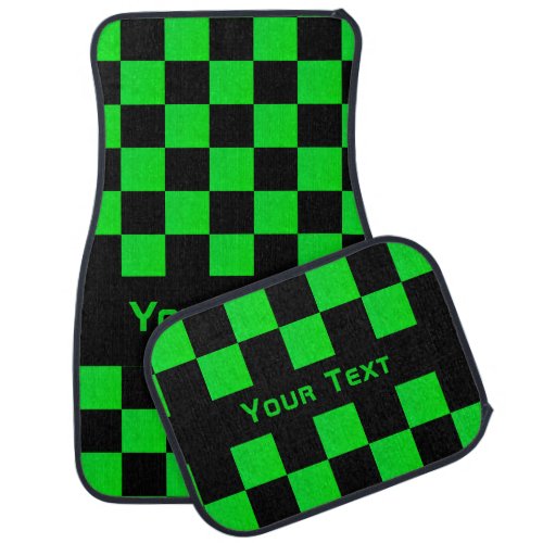 Custom Text Sport Car Floor Mat Black Green Check