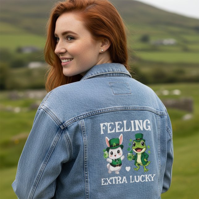 Custom Text St. Patrick's Day Frog and Bunny Denim Jacket (Creator Uploaded)