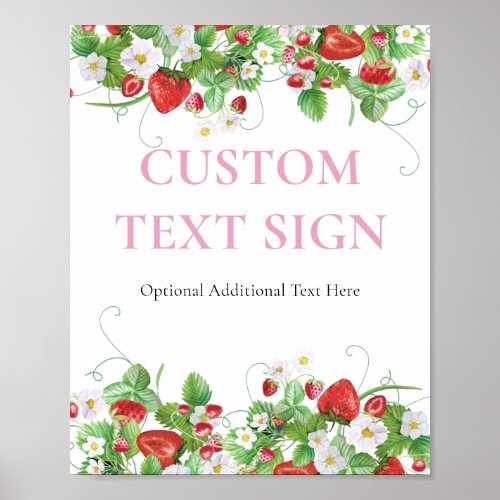 Custom Text  Strawberry Berry Sweet Baby Shower Poster