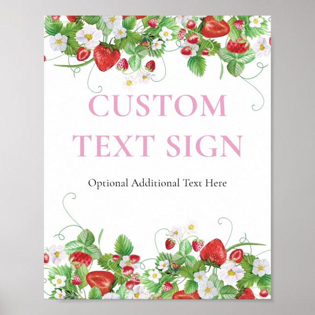 Custom Text | Strawberry Berry Sweet Baby Shower Poster (Front)