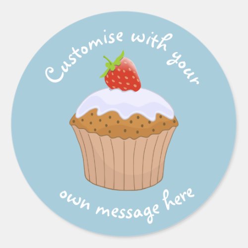 Custom Text Strawberry Bun Blue Classic Round Sticker